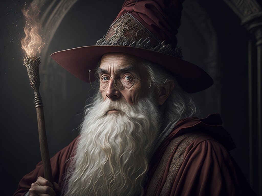 Example of a Stable Diffusion generated portrait of a wizard